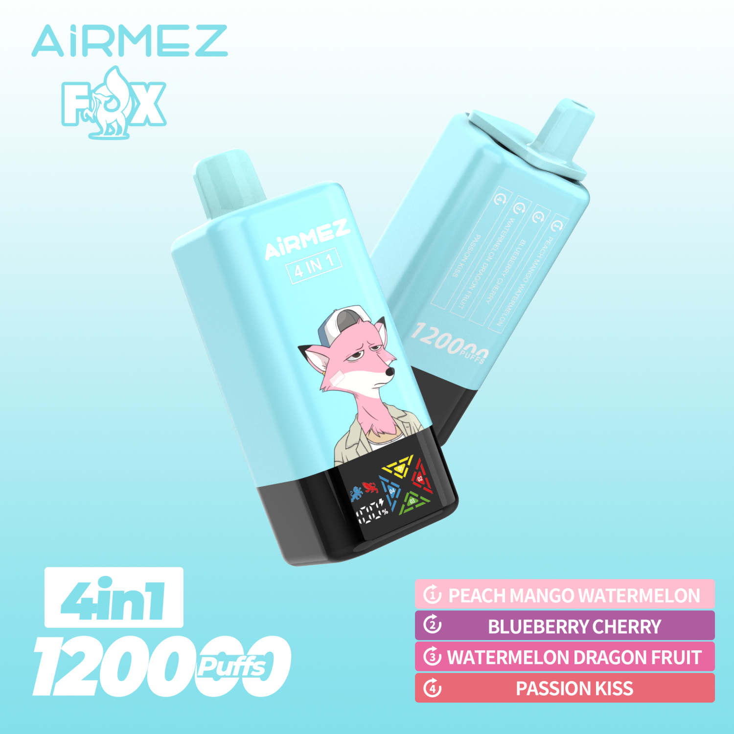 Airmez Fox disposable vape 4 flavors in 1 120k puffs vaper bar - Image 4