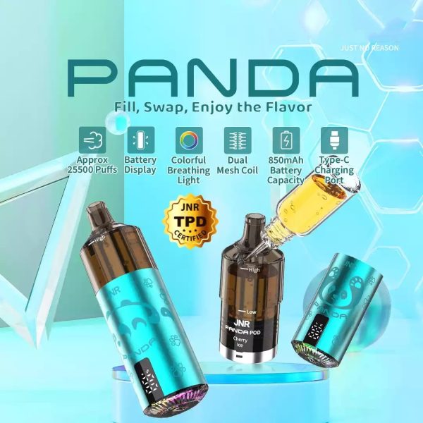 Refillable 2Ml Vape Pod Kit 2ML TPE E cigarette JNR Panda Puff 25500 2% Nicotine 10 Flavors with 10ml vape juice bottle - Image 5
