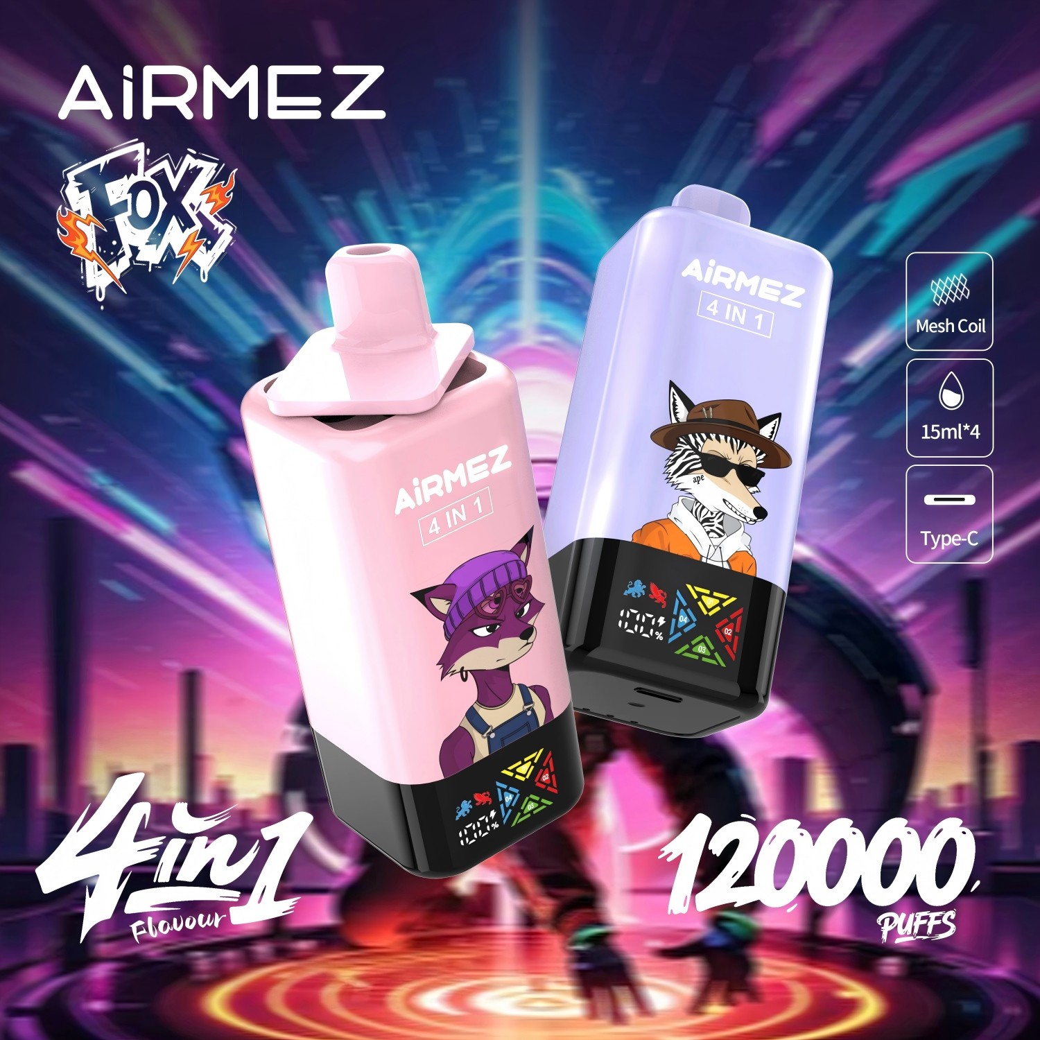 Airmez Fox disposable vape 4 flavors in 1 120k puffs vaper bar
