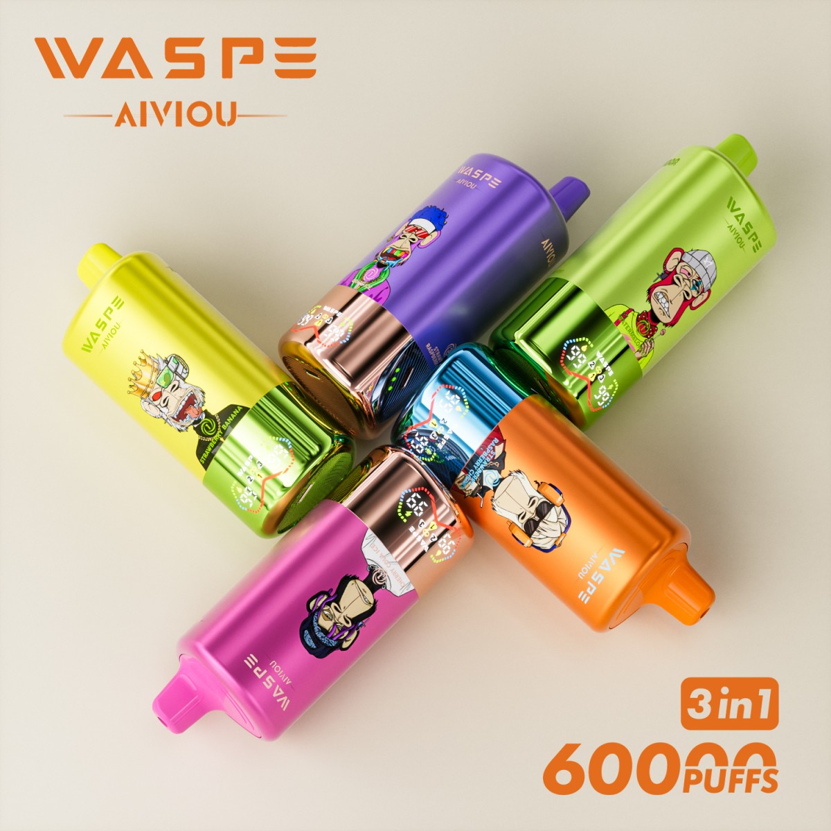 Waspe wholesale triple flavor 3 in 1 60000 puffs disposable vape pen