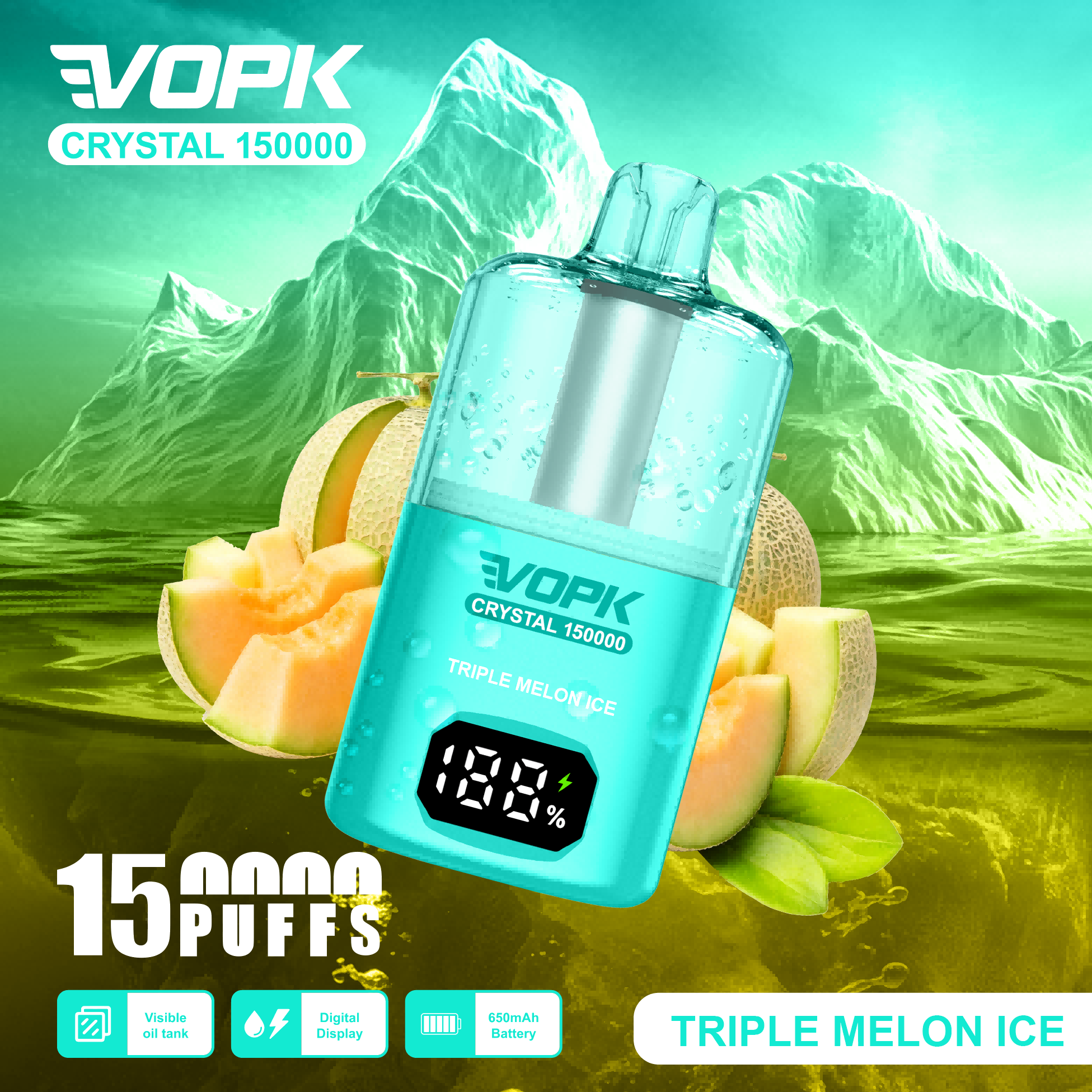 VOPK Crystal Vape 150k puff wholesale disposable vape pen fruit flavors - Image 4