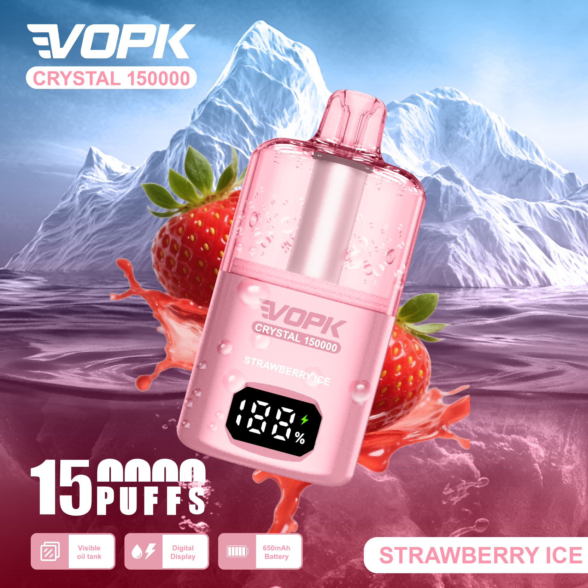 VOPK Crystal Vape 150k puff wholesale disposable vape pen fruit flavors - Image 5