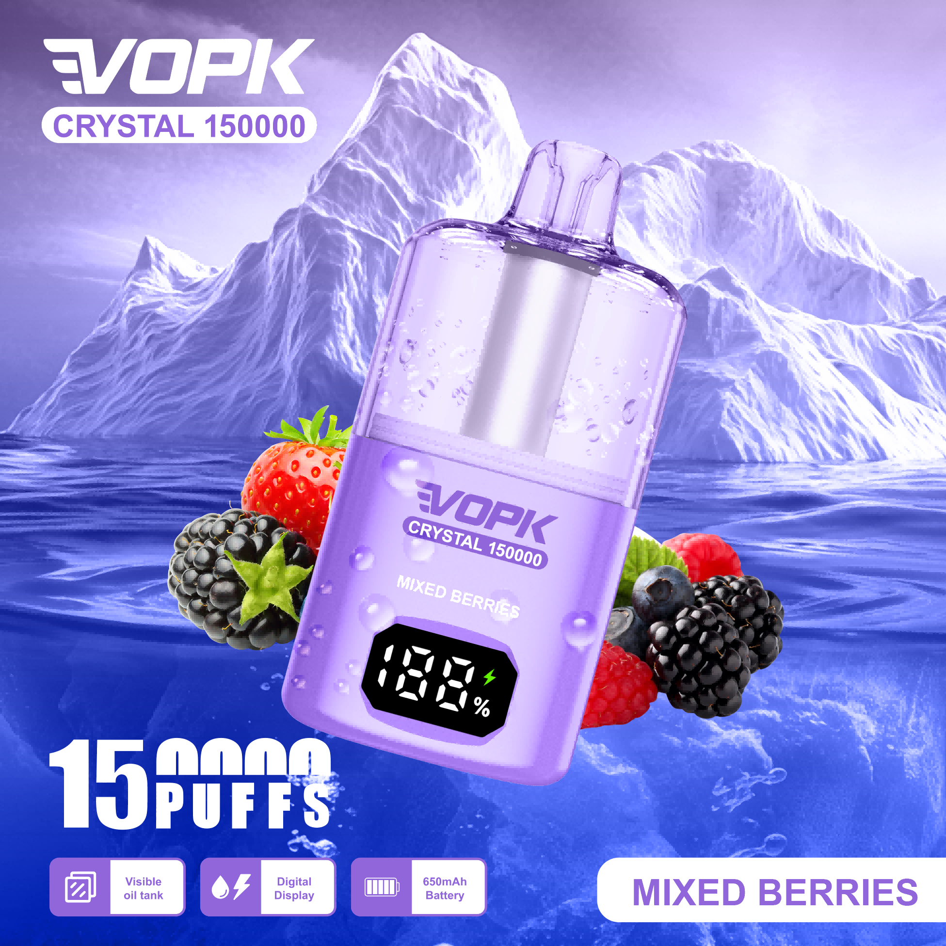 VOPK Crystal Vape 150k puff wholesale disposable vape pen fruit flavors - Image 3